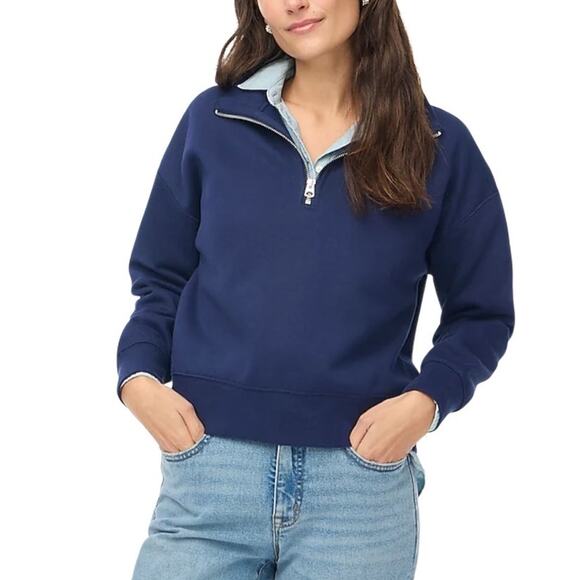 J.CREW Factory Half-Zip Sweatshirt Women XL Navy Blue Athletic Outdoor Everyday - Picture 1 of 12